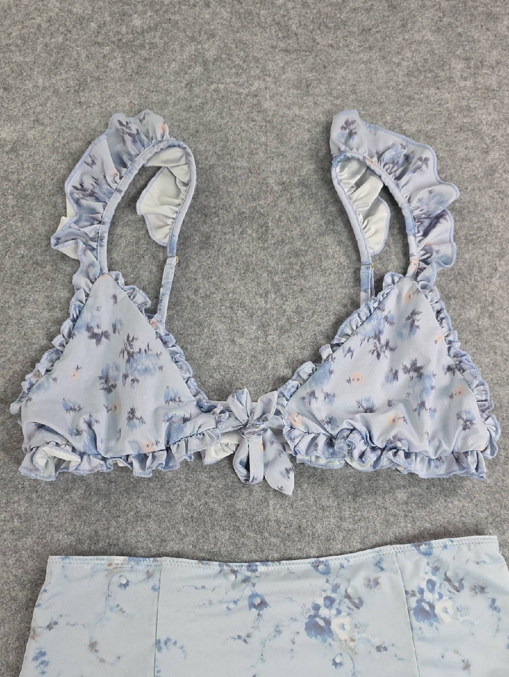 LoveShackFancy Light Blue Floral Ruffle High-Waist Bikini Set M Bottom/ L Top - Picture 2 of 9